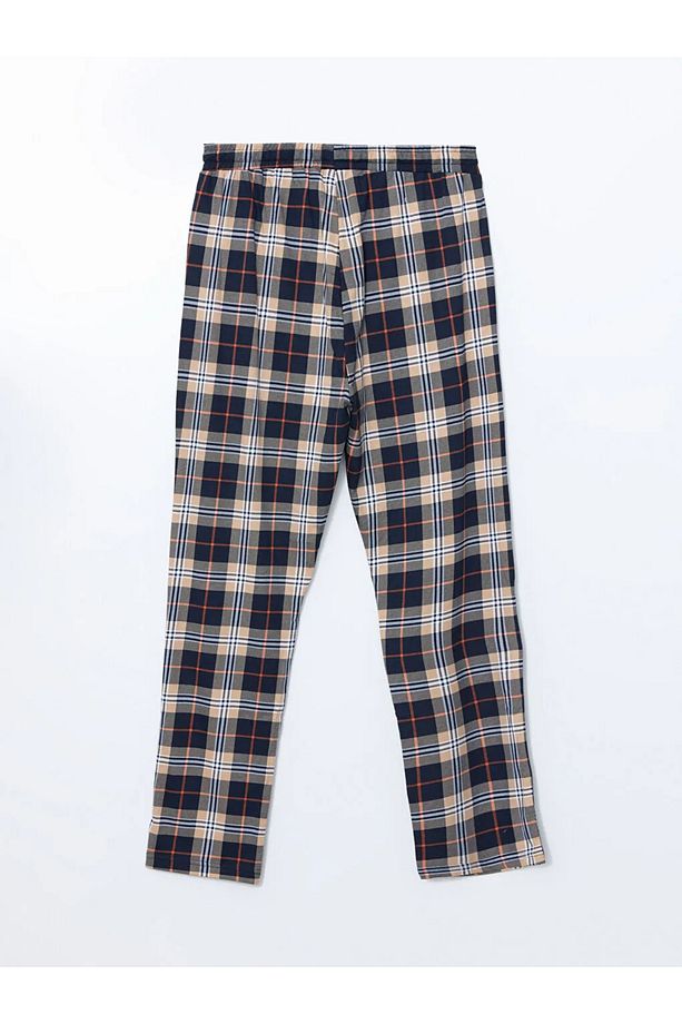 Bej Standart Kalıp Ekose Erkek Pijama Alt - 2