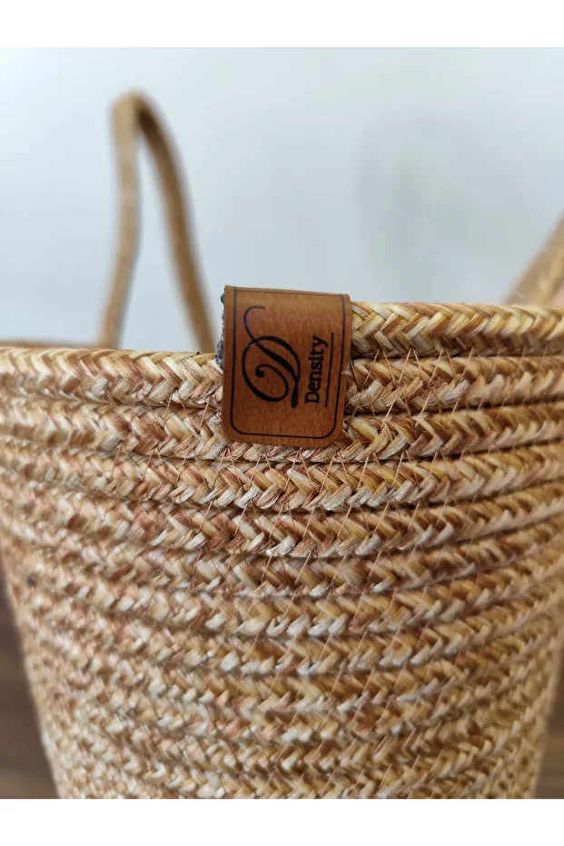 Straw Beach Bag Handmade Arm Bag with Three Strings Sewn - 4
