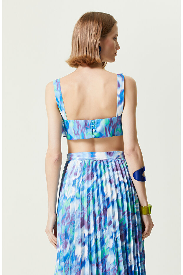 Mavi Askılı Desenli Büstiyer - 5