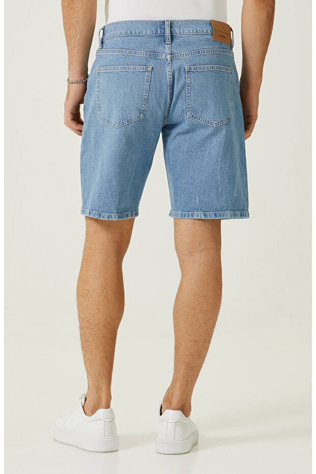 Açık Mavi Düz Paça Denim Şort - 3