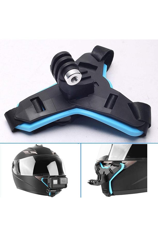 GoPro Aksiyon Kamera Kask Alt Çene Bağlantı Aparatı Pratik Mavi - 5