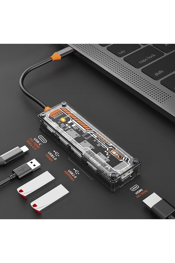 Type-c 3x Usb 3.0 Hub Pd Hdmı Şarj Girişli Hub Çevirici Adaptör Sw5h - 3