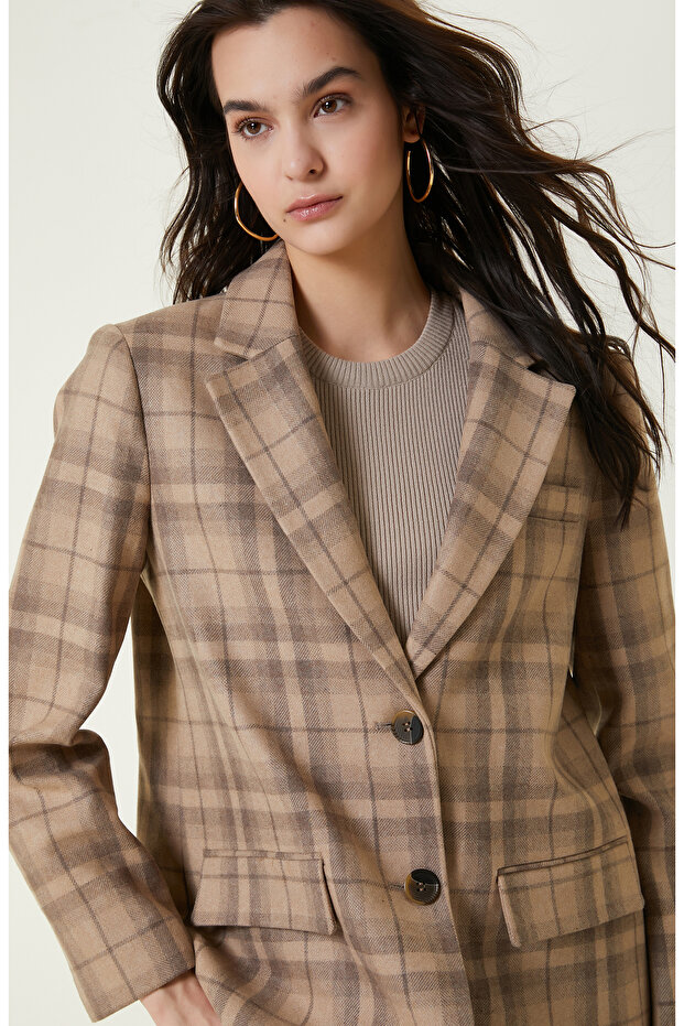 İki Düğmeli Camel Blazer Ceket - 3