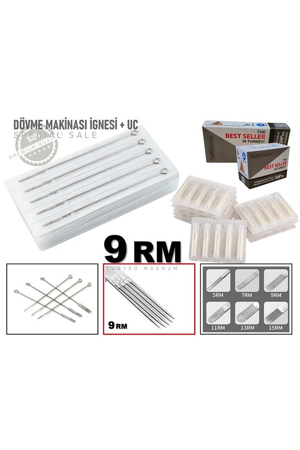 9 RM Dövme Makinası İğnesi 10 Adet Iğne Ve 10 Adet Uç - 9RM - 1