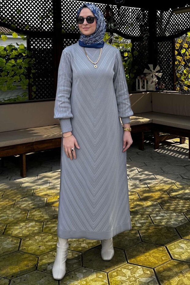 Yağmur Triko Elbise Gri - 9