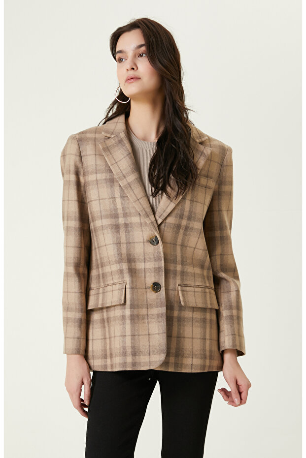 İki Düğmeli Camel Blazer Ceket - 4