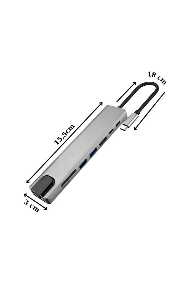 8in1 Type-c 4k Hdmi Rj45 Micro Sd Tf 2xusb3.0 2xtype-c Hub Çevirici - 5