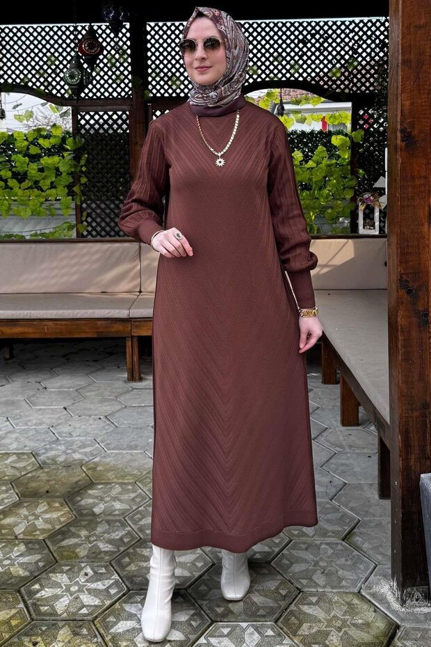 Yağmur Triko Elbise Kahve - 3