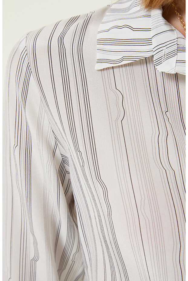 Limited Ekru Desenli Ipek Gömlek - 6