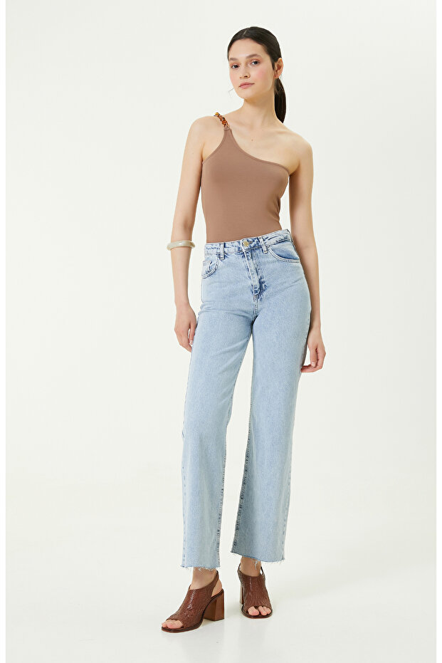 Tek Omuz Yaka Vizon Tshirt - 3