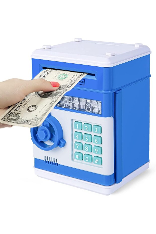Electronic Piggy Bank Kids ATM Machine Password Money Safe Box Coin Saving Toy Blue