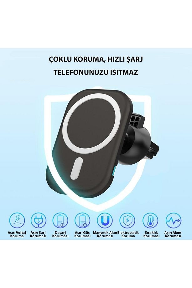 15w Iphone 12 13 14 Pro Max Mini Magsafe Kablosuz Araç Şarj Aleti - 6