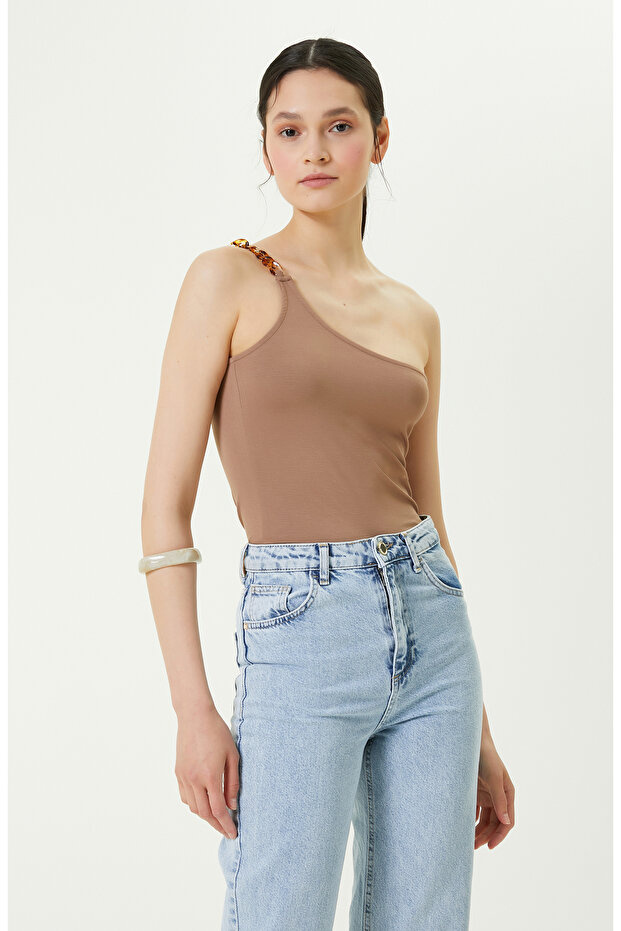 Tek Omuz Yaka Vizon Tshirt - 2