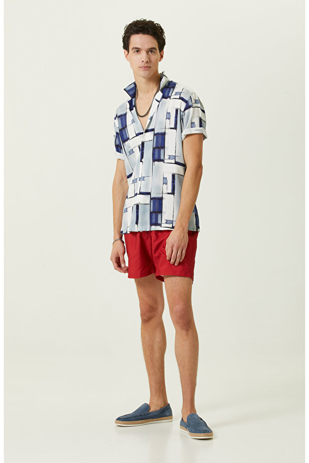 Mavi Baskılı Gömlek - 2