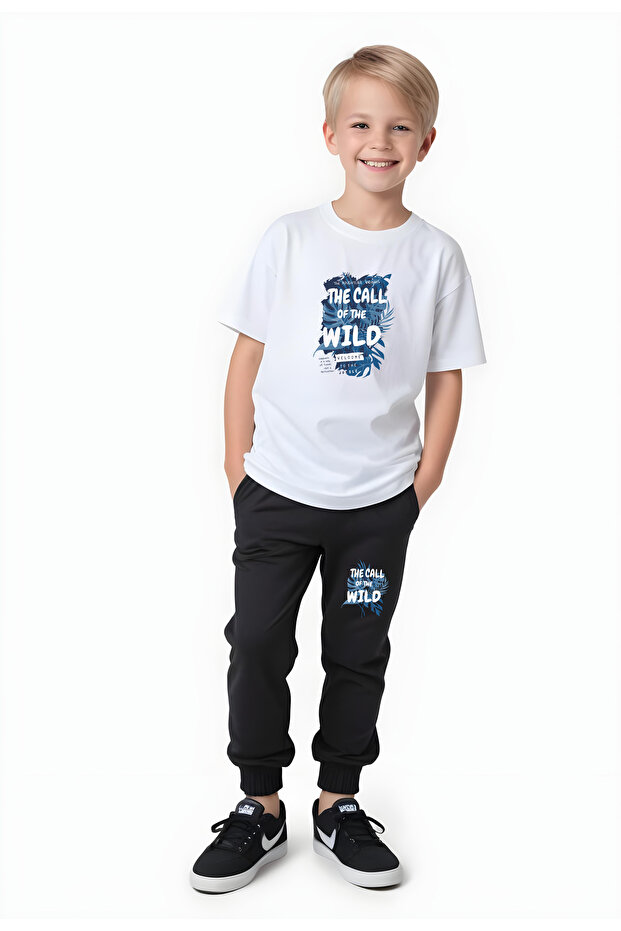 Wild Printed Boy's Short Sleeve Double Pocket Bottom-Top Set