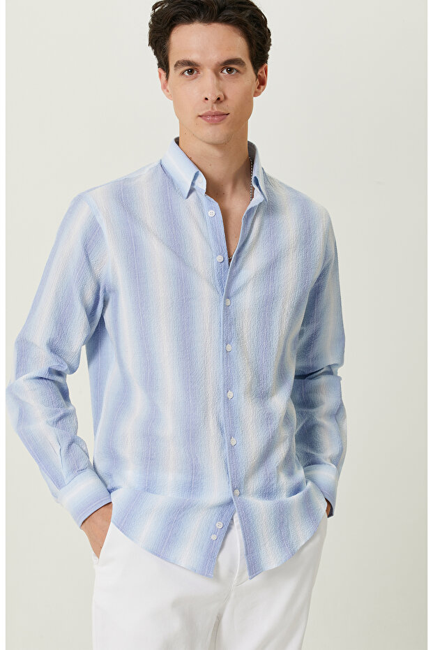 Mavi Çizgili Gömlek - 6