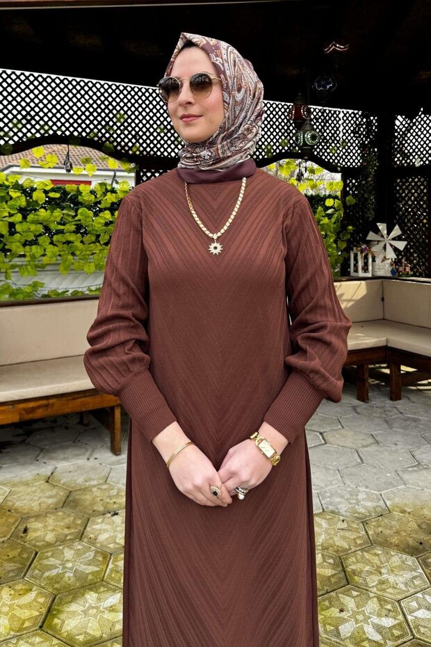 Yağmur Triko Elbise Kahve - 1