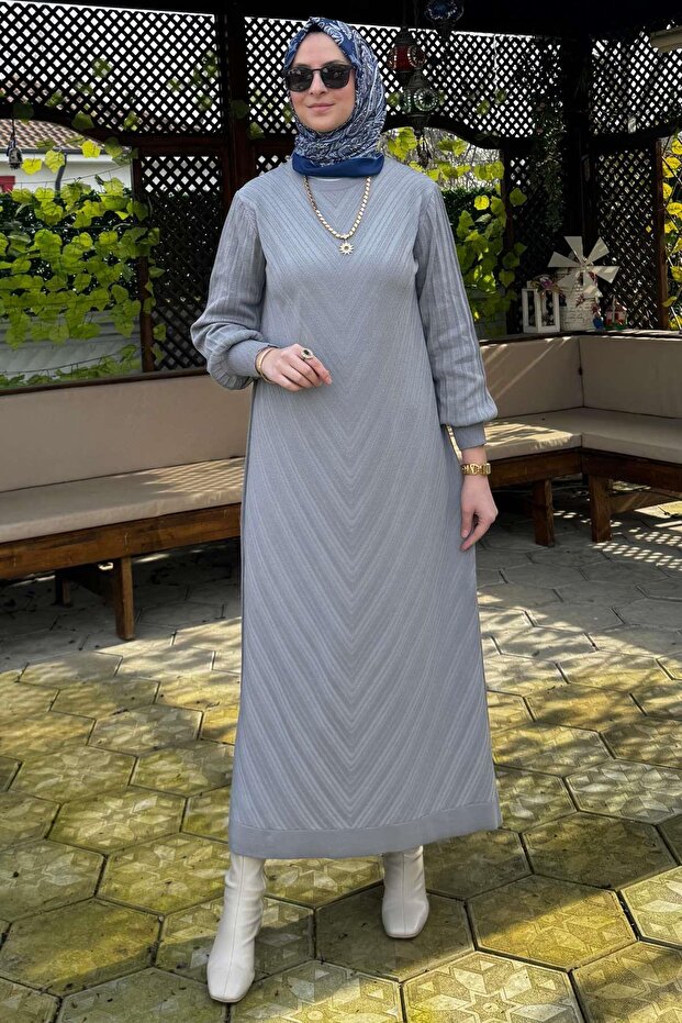 Yağmur Triko Elbise Gri - 7