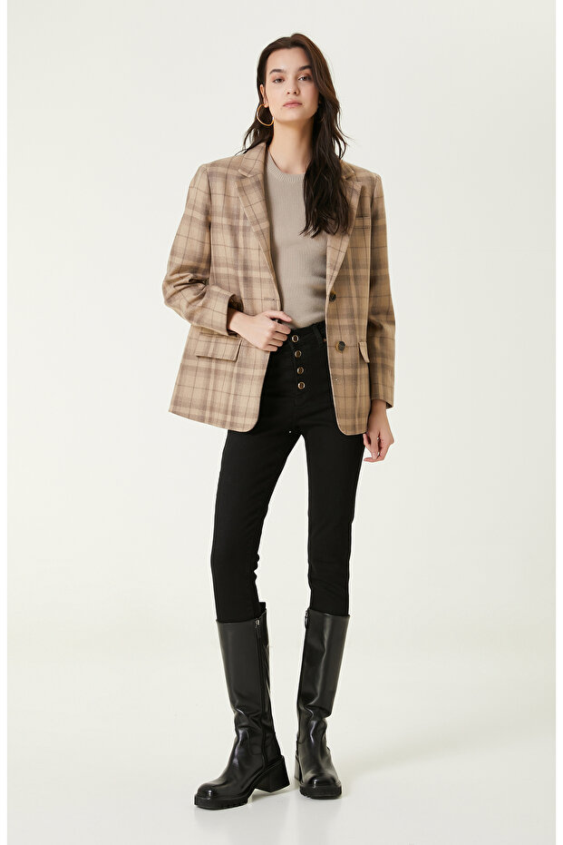 İki Düğmeli Camel Blazer Ceket - 2