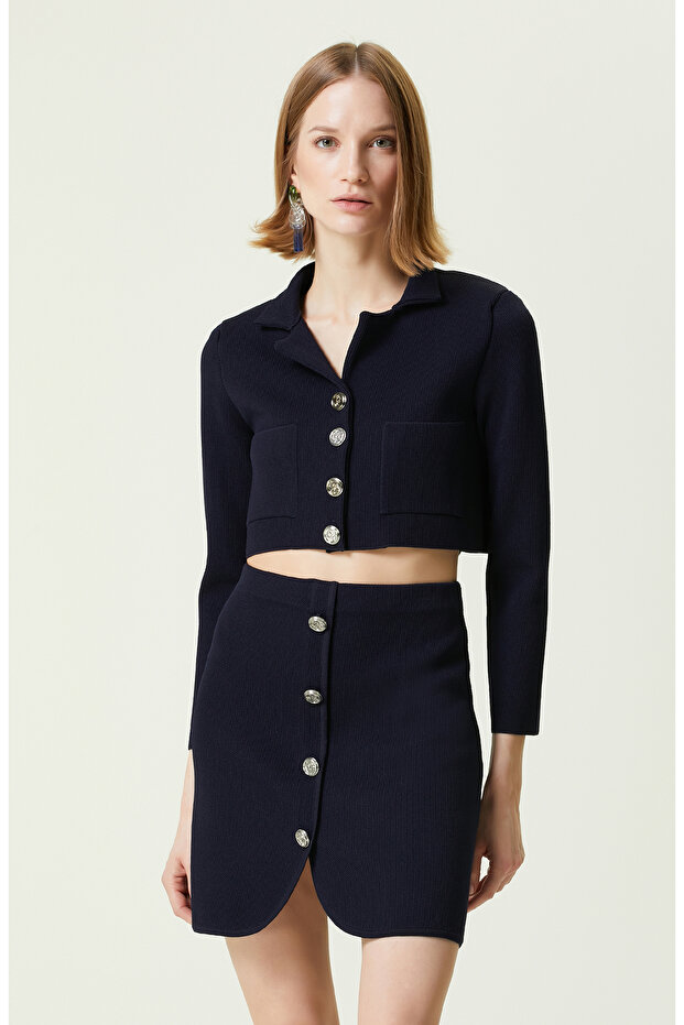 Lacivert Gömlek Yaka Triko Ceket - 3