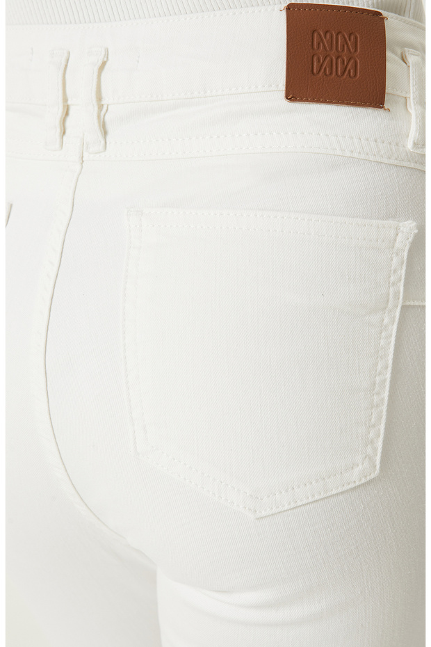 Ekru Denim Pantolon - 5