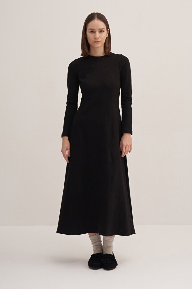 Kadın Çelik Örme Dikiş Detaylı Elbise Siyah - 1