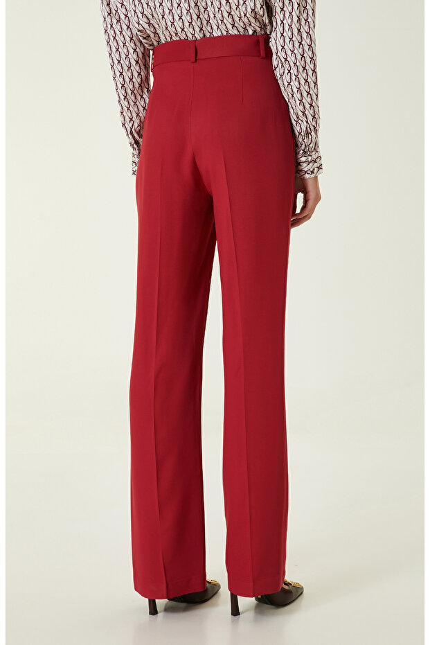 Kırmızı Flare Paça Pantolon - 5