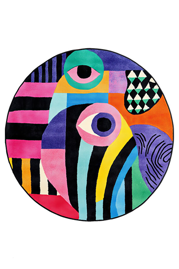 Bliss Eye and Geometric Multi-Color Woven Base Round Carpet Blis931