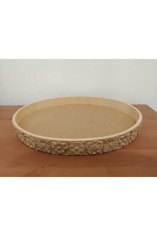 Ham Mdf  Boyanabilir Kenarı Oyma Oval Tepsi - 1