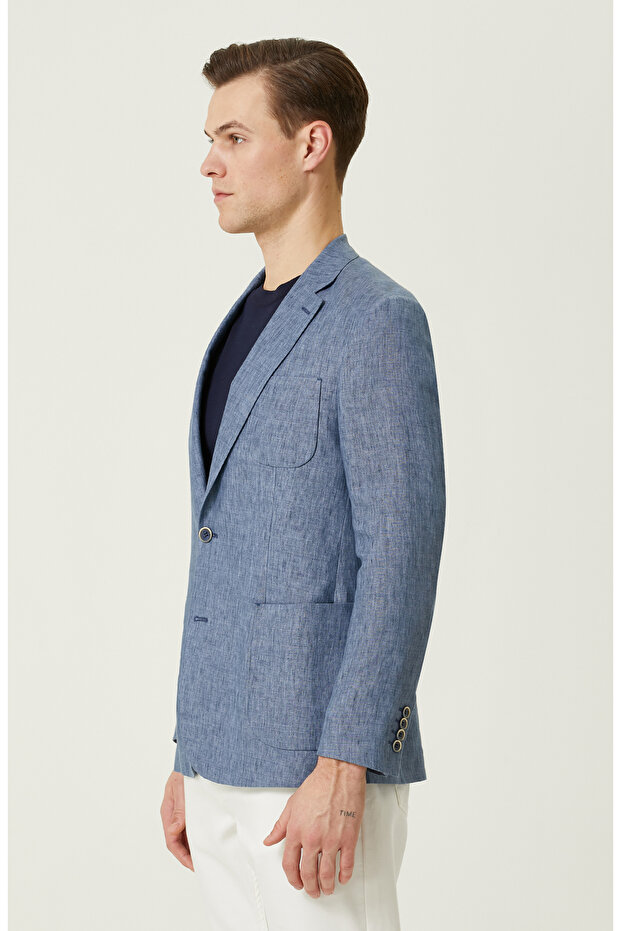 Mavi Keten Ceket - 4