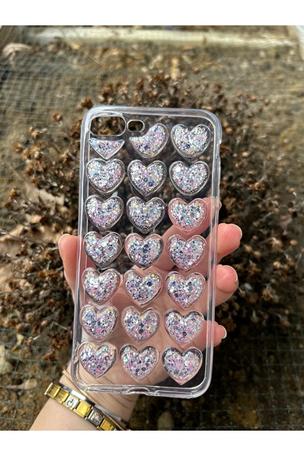 İphone 7 Plus/8 Plus Uyumlu Uyumlu 3D Kalp Çıkıntılı Kılıf - 1