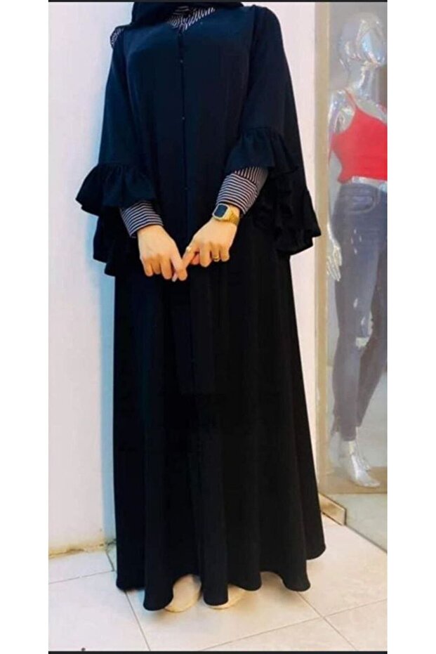 Striped Sleeve and Neckline Dress