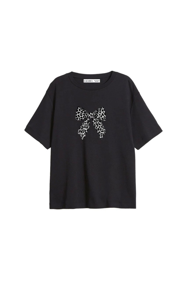 Leopard "V2" Printed Relaxed Fit Black Women's Tshirt