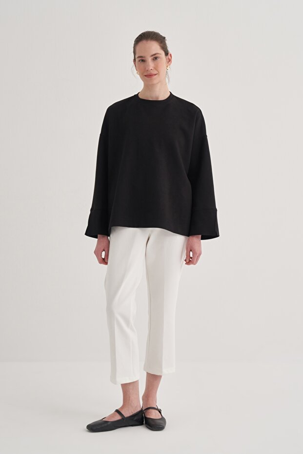 Kadın Çelik Örme Kol Detaylı Bluz Siyah - 7