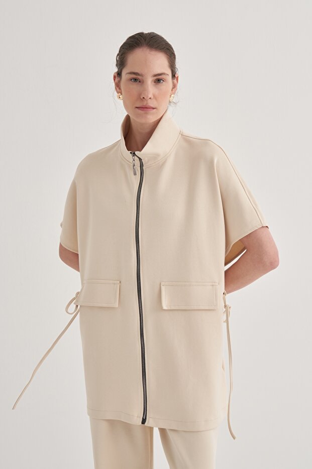 Kadın Çelik Örme Oversize Yelek Bej - 2