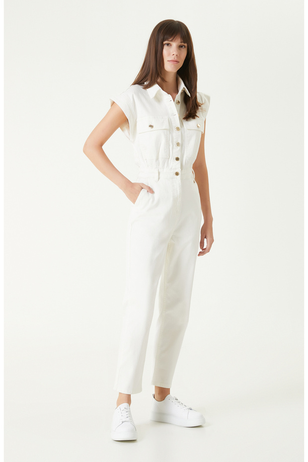 Kırık Beyaz Denim Tulum - 1