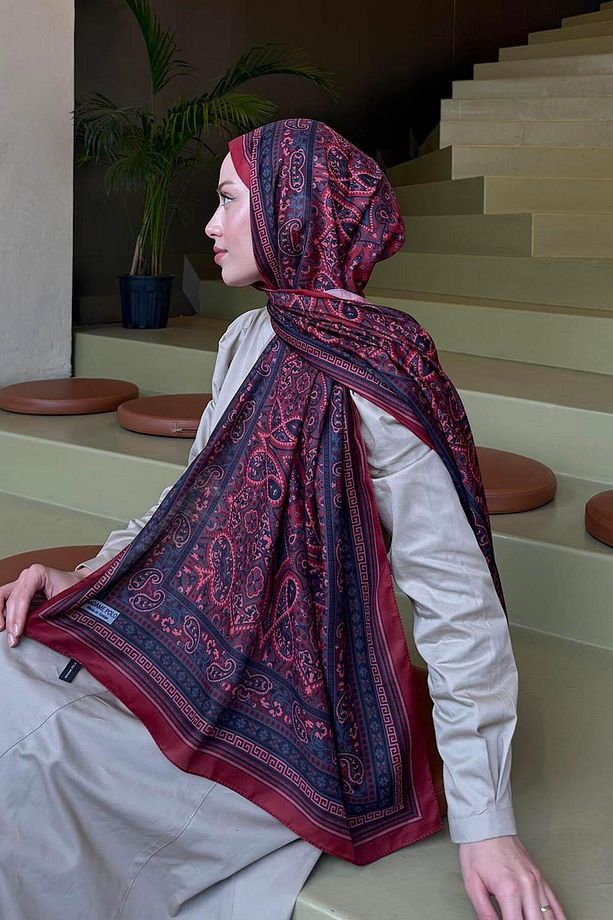 Retro Desen Soft Şal Bordo - 4
