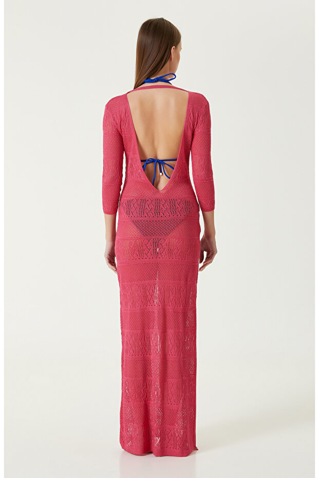Fuşya Maksi Plaj Elbisesi - 6