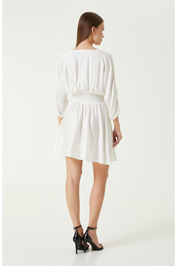 Ekru Mini Elbise - 5