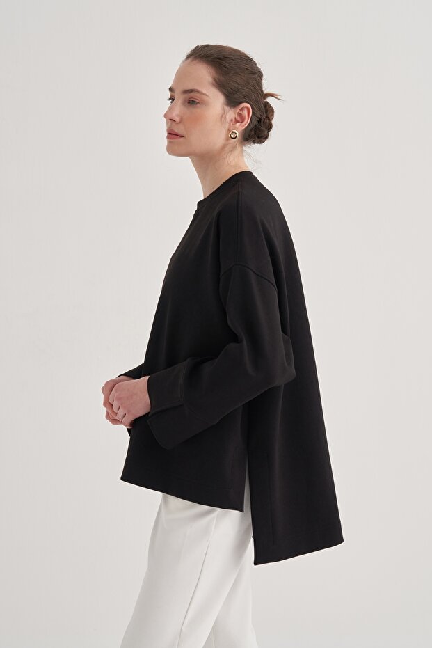 Kadın Çelik Örme Kol Detaylı Bluz Siyah - 6