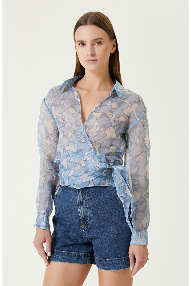 Mavi Desenli Bluz - 5