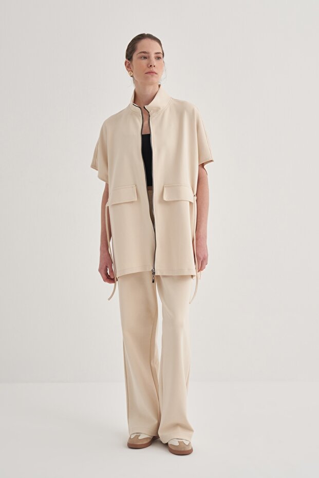 Kadın Çelik Örme Oversize Yelek Bej - 5