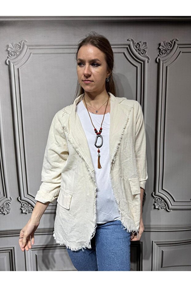 Women's Single Button Linen Cotton Long Sleeve Jacket