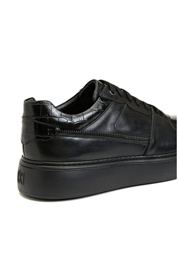 Siyah Erkek Deri Sneaker - 6