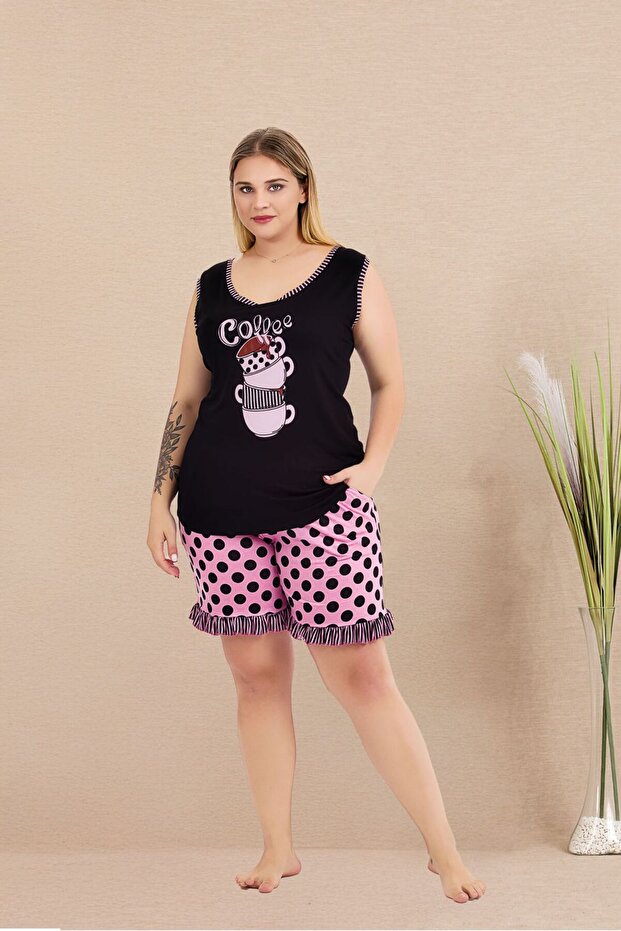 Women's Polka Dot Pajamas Set with Oversized Shorts and Athlete