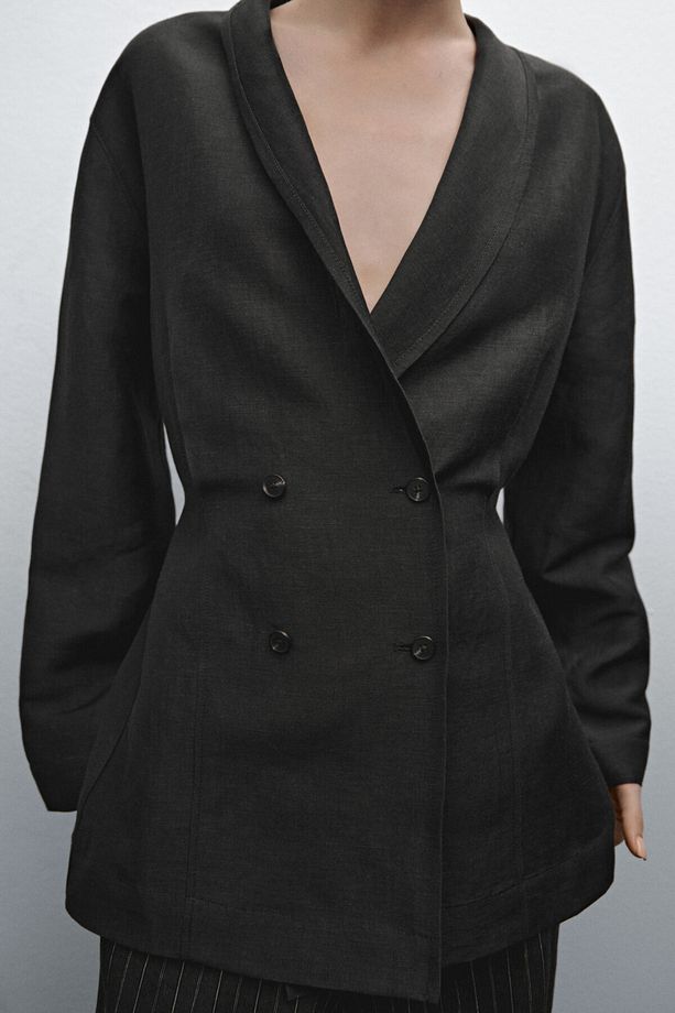Kruvaze yün karışımlı hafif blazer - 5