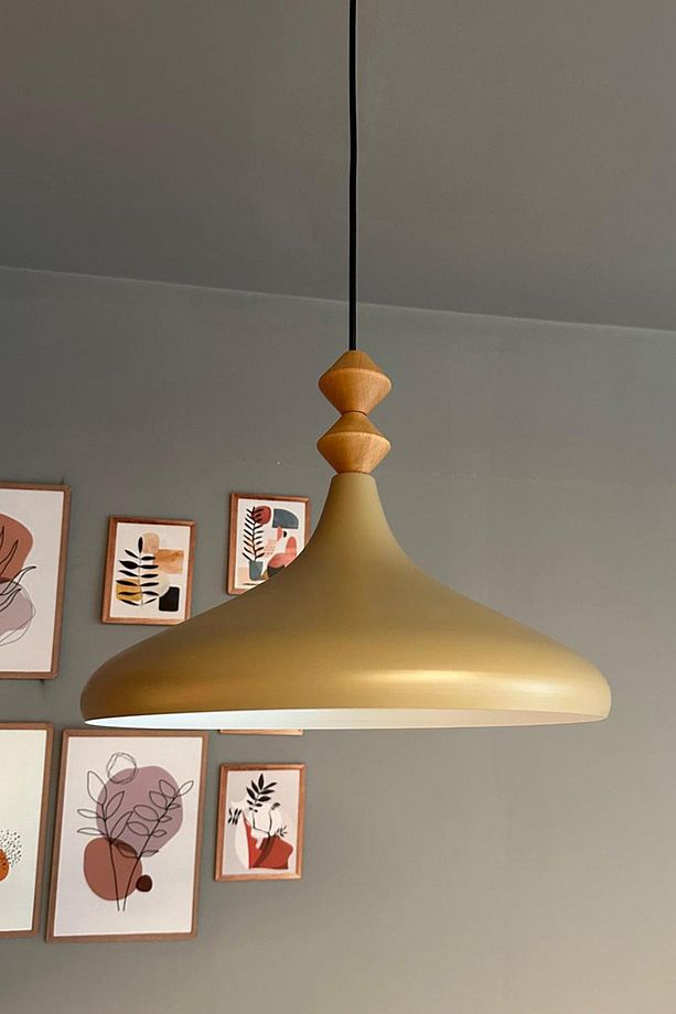 Bej İki Q Ahşap Tekli Avize Sarkıt Salon Mutfak Cafe Butik Lamba Aydınlatma Avizeler - 1