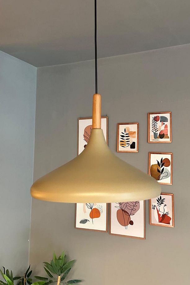Bej Champion Ahşap Tekli Avize Sarkıt Salon Mutfak Cafe Butik Lamba Aydınlatma Avizeler - 2