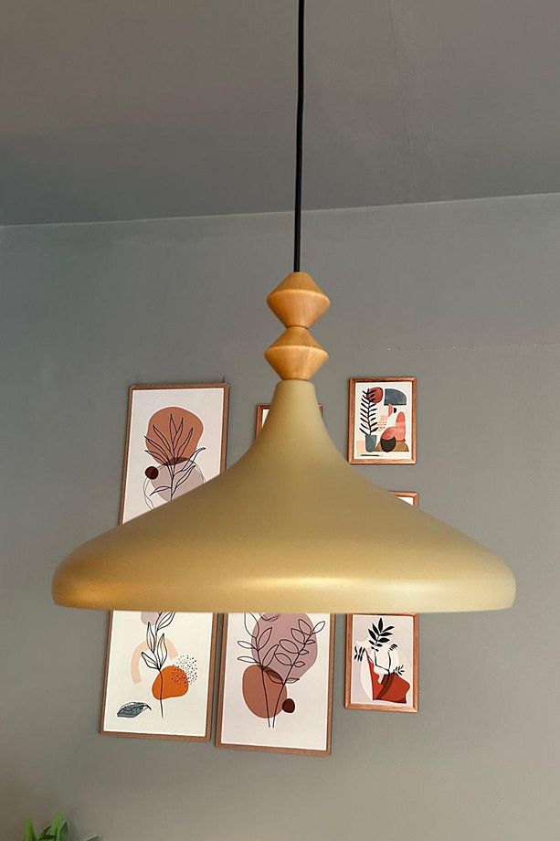 Bej İki Q Ahşap Tekli Avize Sarkıt Salon Mutfak Cafe Butik Lamba Aydınlatma Avizeler - 3
