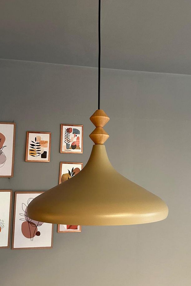 Bej İki Q Ahşap Tekli Avize Sarkıt Salon Mutfak Cafe Butik Lamba Aydınlatma Avizeler - 5